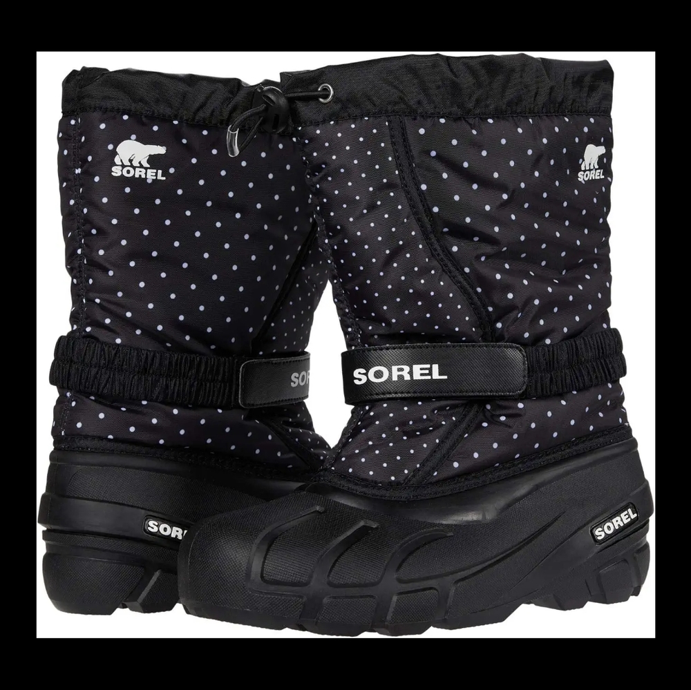 NWT Sorel Size 3 Flurry Print black and white Polkadot Little Kid Snow Boots